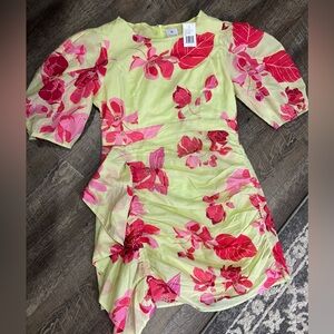 Vibrant Floral Midi Dress in Pink and Green